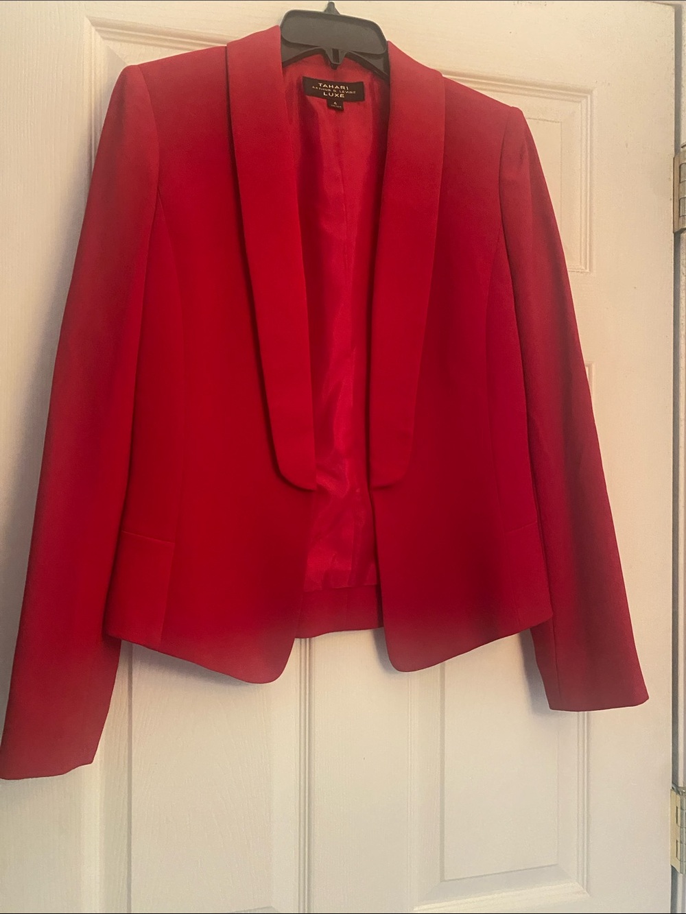 Tahari ASL Red Open Shawl-Collar Blazer